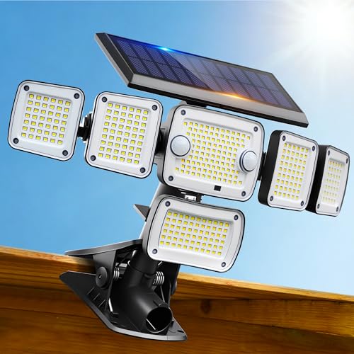 Image of Solar Flood Lights Outdoor,5000LM 366 LEDs Dual Clip on Motion Sensor Lights with 360 Wide Angle &3 Modes, IP65 Waterproof Security Lights for Yard Patio Garage Garden,1Pack