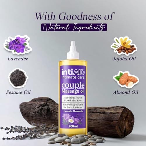Image of Couple Massage oil with Sensual Bliss of Lavender & Chamomile. Ideal for Couples Date Nights, Mutual Pleasure & Soothing Massage Experience. Non-Sticky Texture - 200ml. (Pack of 2) (Intiaid Couple Pack of 2)