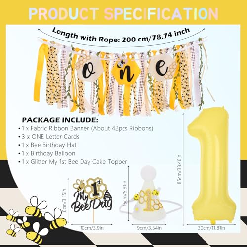 Image of Happy 1st Bee Day High Chair Banner for First Birthday Party Decorations | Bumble Bee High Chair Fabric Banner for Boys Bee First Birthday High Chair Tassel Banner for Backdrop Decorations Photo Props