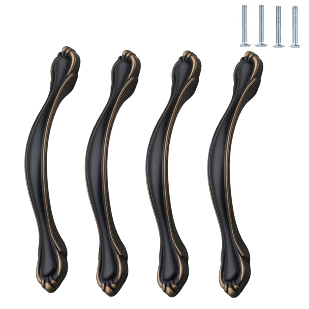 NLQCSXWEP Zinc Alloy Cabinet Bow Handle, Zinc Alloy Cabinet Wardrobe Door Drawer Handle Black Pack of 4(F-96mm Black)