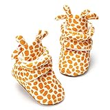 Meckior Unisex Newborn Baby Cozy Cotton Giraffe Booties Toddler Boys Girls Fleece Winter Keep Warm Socks Shoes Infant Cute Cartoon Crib Boots First Walker Shoes Soft House Slippers 0-18 Months