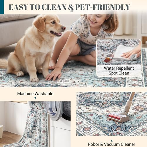 Madane Hallway Runner 3x14 - Runner Rugs 14ft Washable Entryway Rug Vintage Kitchen Runners Non Slip Indoor Area Rug Farmhouse Carpet Runner for Bathroom Living Room Bedroom, Blue