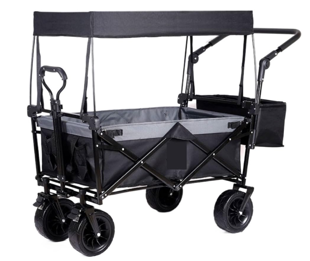Chariot pliant avec auvent protection et poignée ergonomique réglable