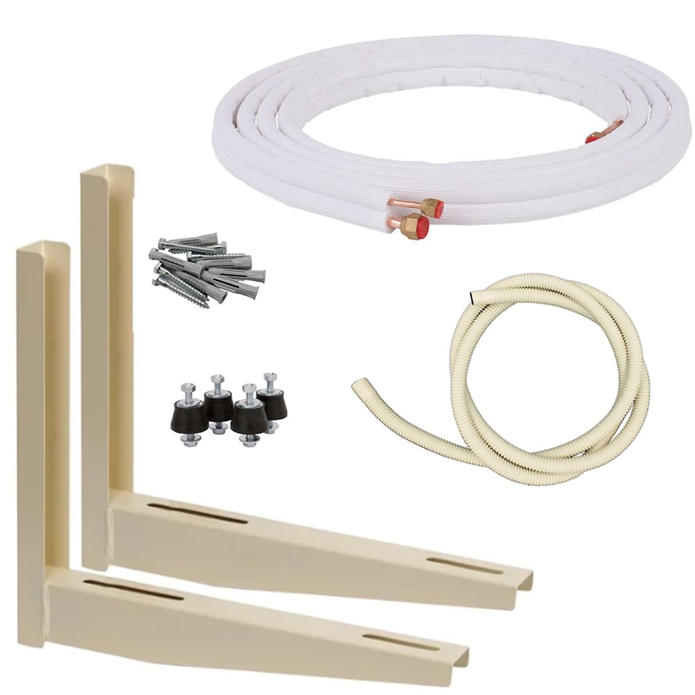 KIT Instalación Aire Acondicionado (3 Metros) | Tubería de COBRE 1/4" + 1/2" Aislada | Incluye Escuadras, Desagüe, Tuercas y Amortiguadores | Montaje Completo Split