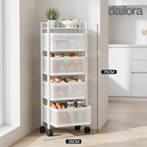 Image of Metal Multi-Purpose Trolley Kitchen Storage Organizer Rack Stand with 360 Wheels | 4 Layer Square Design | Kitchen Accessories Items for Fruit Vegetable Onion Rack for Kitchen (White)