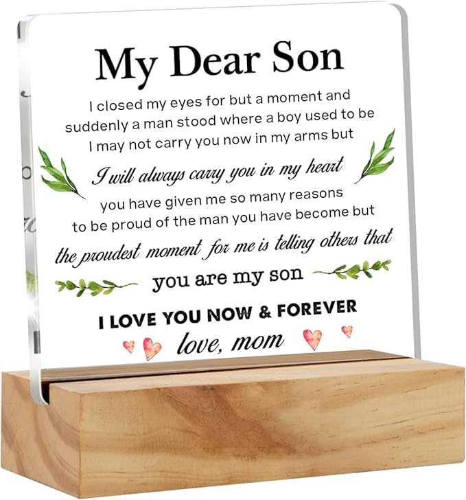 Bs amor Son Gift From Mom, to My Son I Closed My Eyes for But a Moment Desk Decor Son Acrylic Desk Plaque Sign with Wood Stand Home Office Table Desk Sign 5x4 inches-image-33