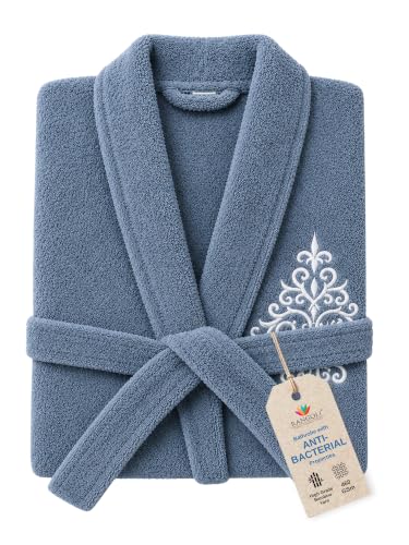 Image of RANGOLI Royal Bamboo Luxury Bathrobe for Women 460 GSM Knee Length Soft Lightweight Highly Absorbent Bathrobe with Pockets Half Sleeve Bath Gown (Blue)