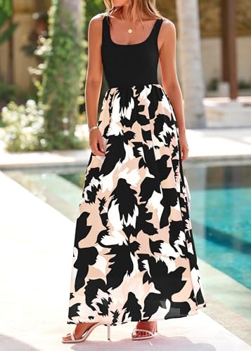 KIRUNDO Women Summer Sleeveless Boho Floral Maxi Dress 2025 Scoop Neck Tank A Line Flowy Beach Vacation Resort Wear Sundress4