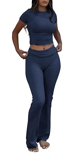ZFLM Casual Workout Two Piece Outfits for Women Short Sleeve