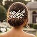 Unsutuo Crystal Bride Wedding Hair Comb Silver Rhinestone Flower Bridal Hair Pieces Pearl Wedding Hair Accessories for Women and Girls… (Gold)