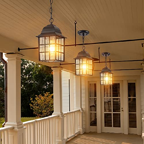 Vianis Outdoor Pendant Lights, Black Outdoor Lanterns For Front Porch Anti-Rust Aluminum, Outdoor Farmhouse Light Fixture, Gazebo Chandelier With Tempered Ripple Glass For Porch, Garage, Entryway #TOP6