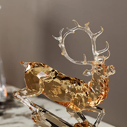 Beaulemna Jumping Deer Statue Acrylic Leaping Reindeer Deer Figurine Glass Collection Ornament Statue Animal Collectible Jumping Christmas Decor Home Decor (Amber) #TOP3