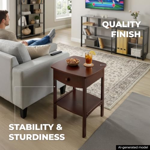 Image of Winsome 22 x 18 x 18-Inch Wood Curved End Table /Night Stand with One Drawer, Brown (94918)