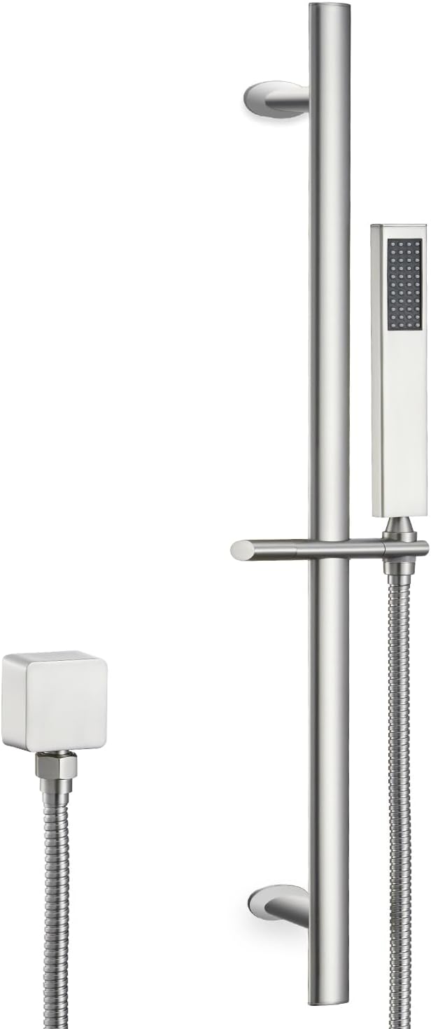 Single Spray Shower Slide Bar Hand Held Shower with Hose, Brushed Nickel Handheld Shower Head with Slide Bar, Hand Shower, Handheld Shower, Detachable Shower Head, JB-021BN
