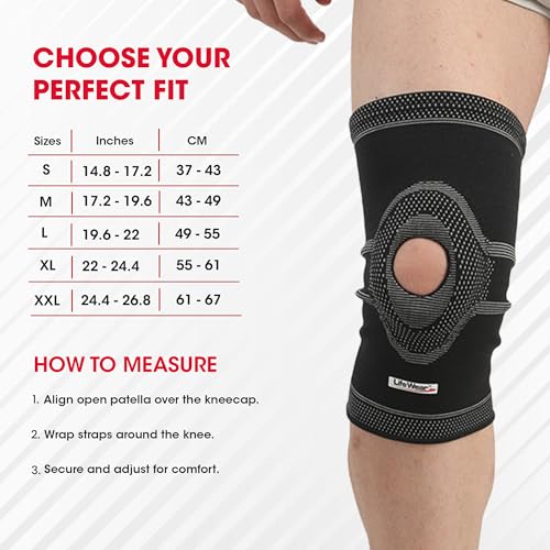 Image of Life Wear Knee Cap Open Patella, Adjustable Knee Support Brace, Anatomical Design for Stability, Non-Constricting Edges and Open Patella for Pain Relief and Free Movement, Size Small (M)