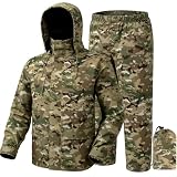Fousam Rain Suit, Rain Gear for Men Waterproof, Camo Rain Jacket, Lightweight Rain Coat for Fishing, Hunting, Motorcycling, Hiking, Traveling, L