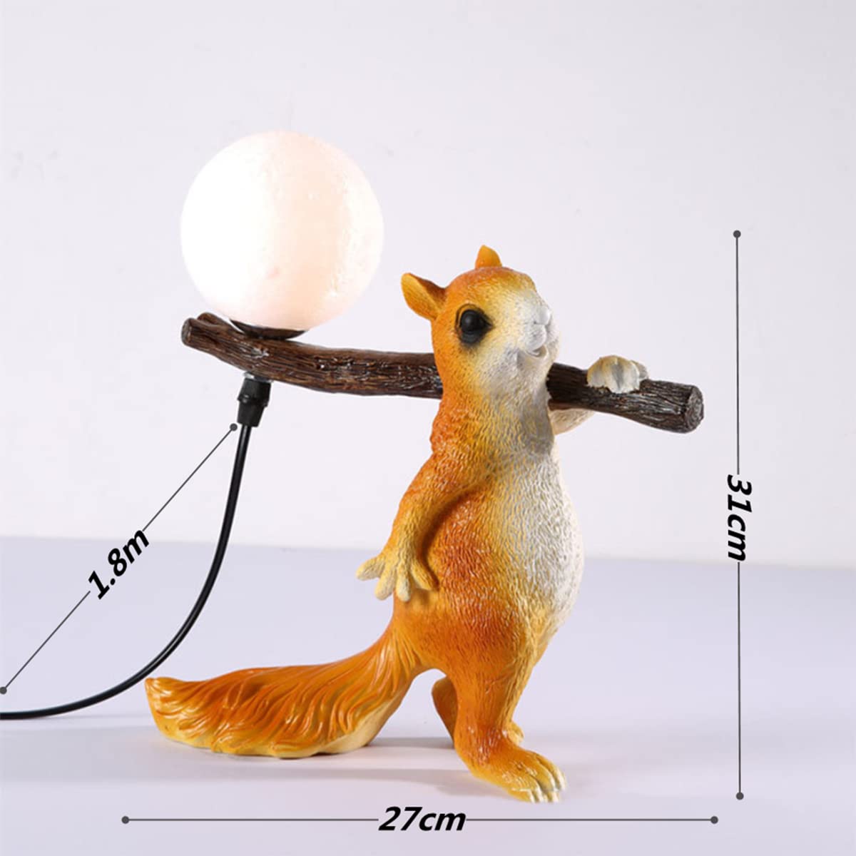 Lampa stołowa Wiewiórka, Kreatywne lampki nocne do pokoju dziecięcego, Lampka nocna LED dla dzieci, Abażur z nadrukiem 3D w kształcie księżyca, Do gabinetu i dekoracji salonu