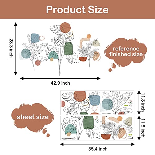 Supzone Simple Plants Wall Stickers Boho Style Wall Decal Sketch Plants Abstract Color Block Wall Art Sticker For Bedroom Living Room Kitchen Sofa Tv Backdrop Wall Decoration #TOP6