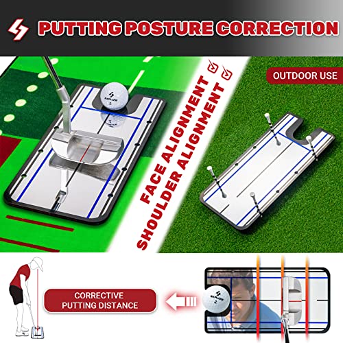 Image of SAPLIZE Golf Putting Mat, Visible Trajectory Tracing, Multiple Training Modes, with Putting Alignment Mirror and Adjustable Green Slopes, Putting Green Matt for Indoors and Outdoors
