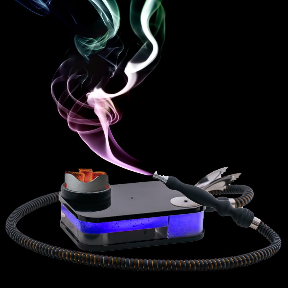 Juego de cachimba de viaje portátil de acrílico con cuenco de cachimba de silicona, manguera de cachimba de seda, pinzas de carbón, juego de cachimba con luz LED remota y bolsa de almacenamiento