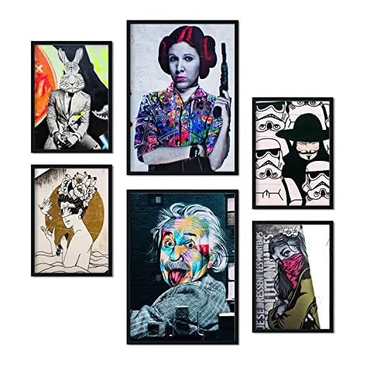 Nacnic - 6 Pósters Fotográficos Graffiti Callejero - Impresión Mural Arte Pop Urbano - Láminas Decorativas Modernas Banksy - A3 y A4 - Sin Marco