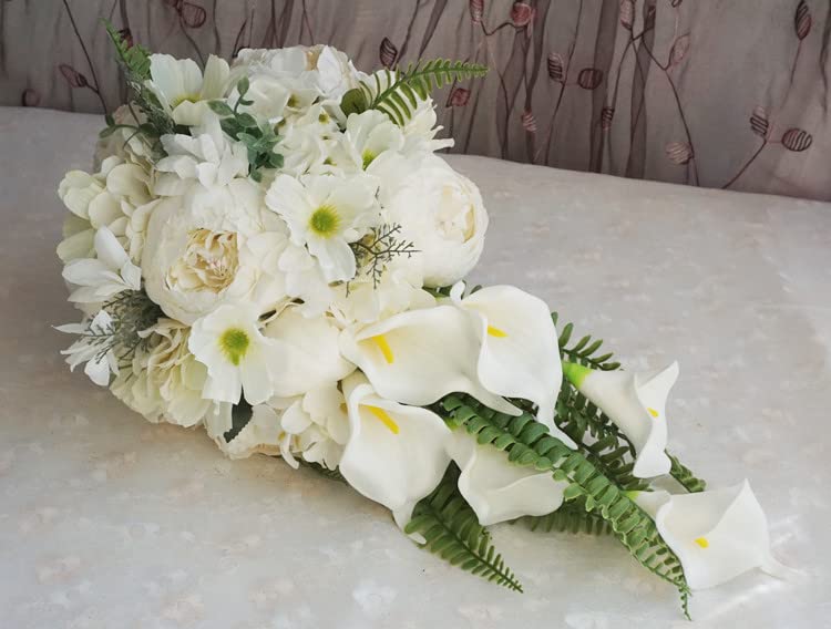 Bouquets De Mariage De Fleurs Artificielles pour Demoiselle d'honneur, Bouquet De Mariée en Cascade De Lys Calla PU pour Cérémonie De Mariage Rustique Bohème, Anniversaire