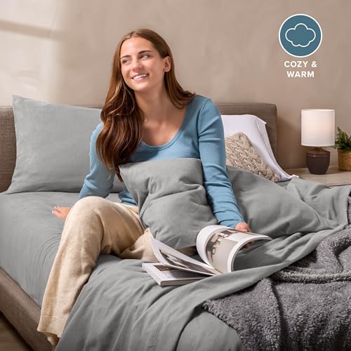 Image of Bare Home Super Soft Fleece Sheet Set (Full, Light Grey)