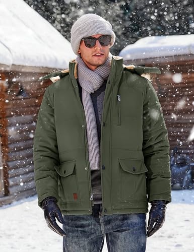Image of TACVASEN Men's Standard Length Polyester Winter Jacket with Hood Water Repellent Windproof Thicken Parka Snow Ski Coat