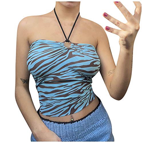 Animal pattern halter bandage sleevess show waist vest tops for w…