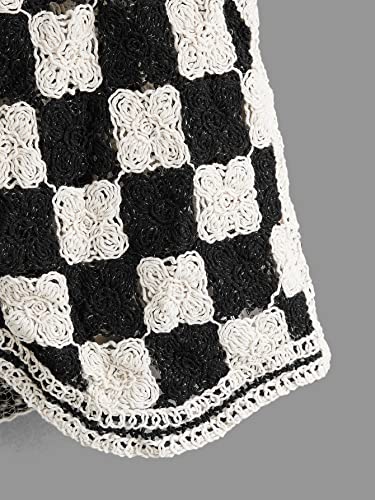 Verdusa Women's Sweater Vest Button Down V Neck Sleeveless Crochet Plaid Checkered Knit Sweater Vest4