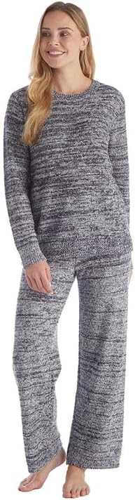 Softies Heathered Marshmallow Crew Neck Lounge Set for Women Ultra Soft Long Sleeve Top and Drawstring Pant