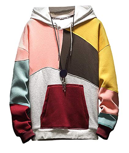 Men's Swagger Color Block Cotton Pullover Hoodies 5XXL Hip Hop Brushed Hooded Sweatshirt Outwear3