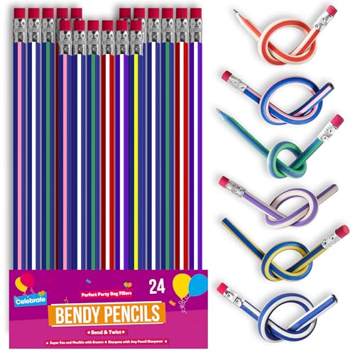 SOL 24pk Bendy Pencils for Party Bag Fillers, 15.5cm Flexible Kids Pencils in Vibrant Colours, Fun Party Bag Fillers for Kids, Unisex Party Favours, Classroom Prizes, and Creative Stationery Ideas