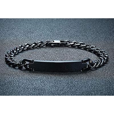 Personalized Engravable Stainless Steel Curb Chain ID Bracelets for Men Women, Custom Engrave Name Plate Identity ID Bar Bracelets