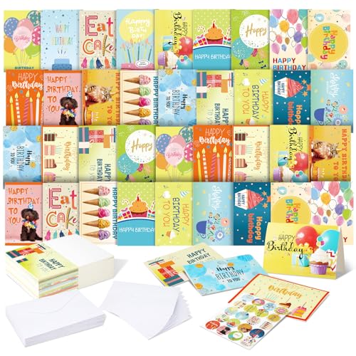 Image of Harloon 200 Pack Happy Birthday Card Assorted Bulk with Blank Envelopes and Stickers 4 x 6 Inches Greeting Blank Happy Birthday Cards for Men Women Adults Kids, 20 Styles(Cute Style)