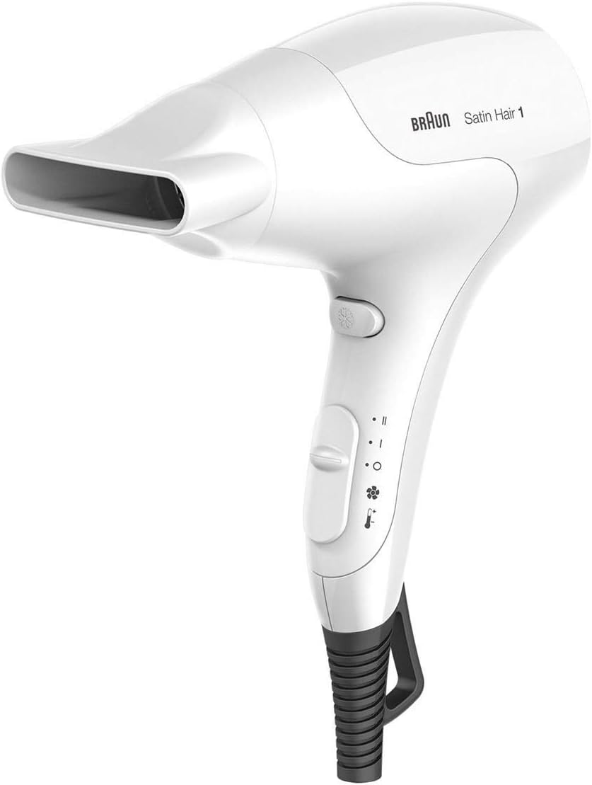 Satin Hair 1 PowerPerfection HD180 Hair Dryer with Styling Nozzle, 1800 Watt, White (2_pin_plug)