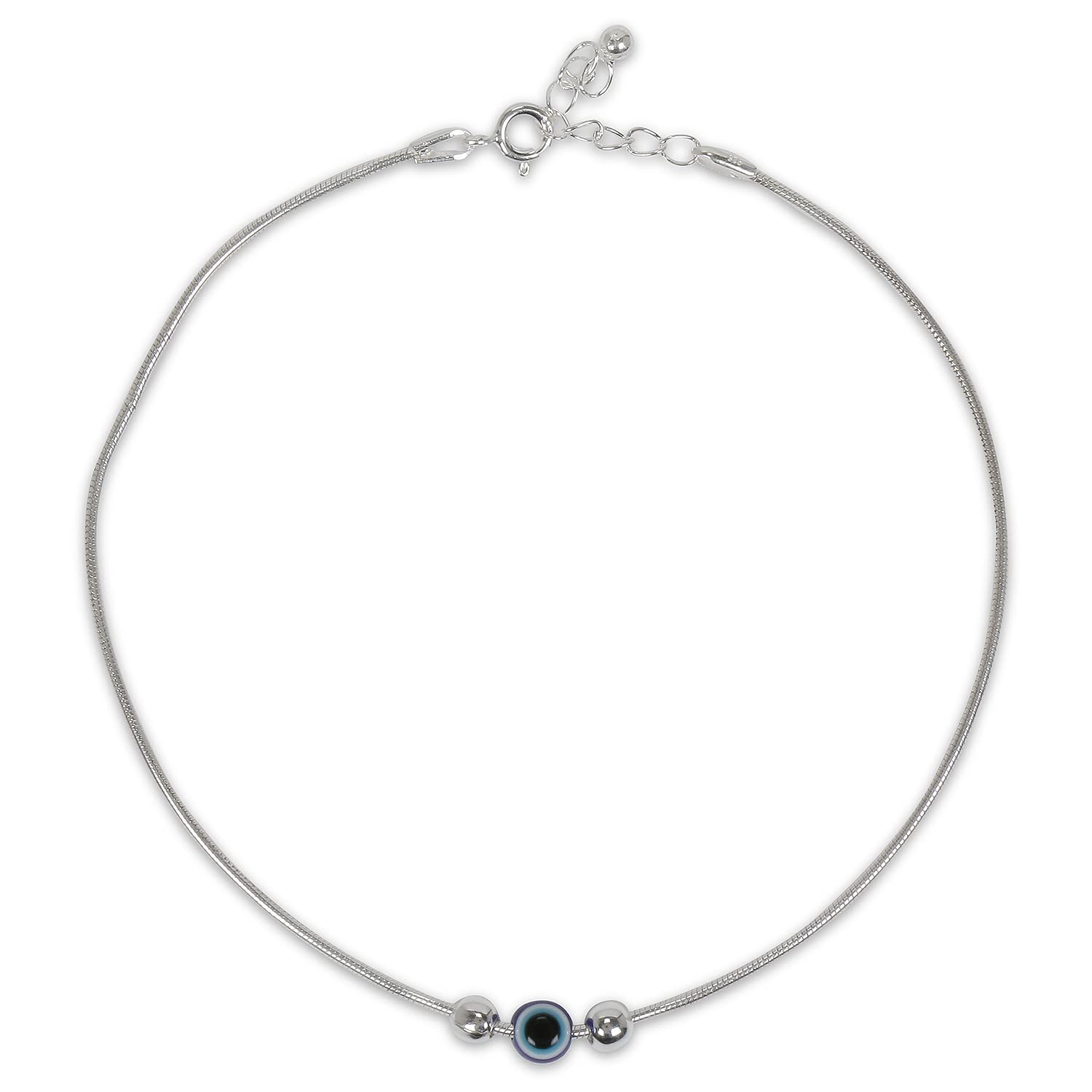 GenericPure 925 Silver Evil Eye Ball Anklet Payal for Women (1PC) (10 inch + extention) By Indian Collectible, Metal, no gemstone