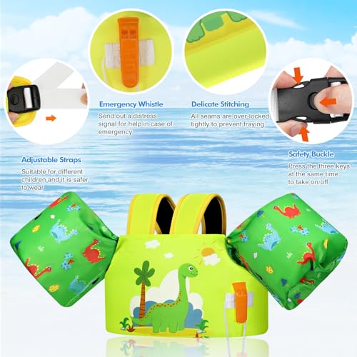 Image of Moko Swim Arm Band for Kids 20-30-40-50lbs, Clearance Toddler Swim Vest Cute Cartoon Swimming Wings Pool Floats Sleeve Children Water Sports Learning Swim Training Equipment, Yellow & Green