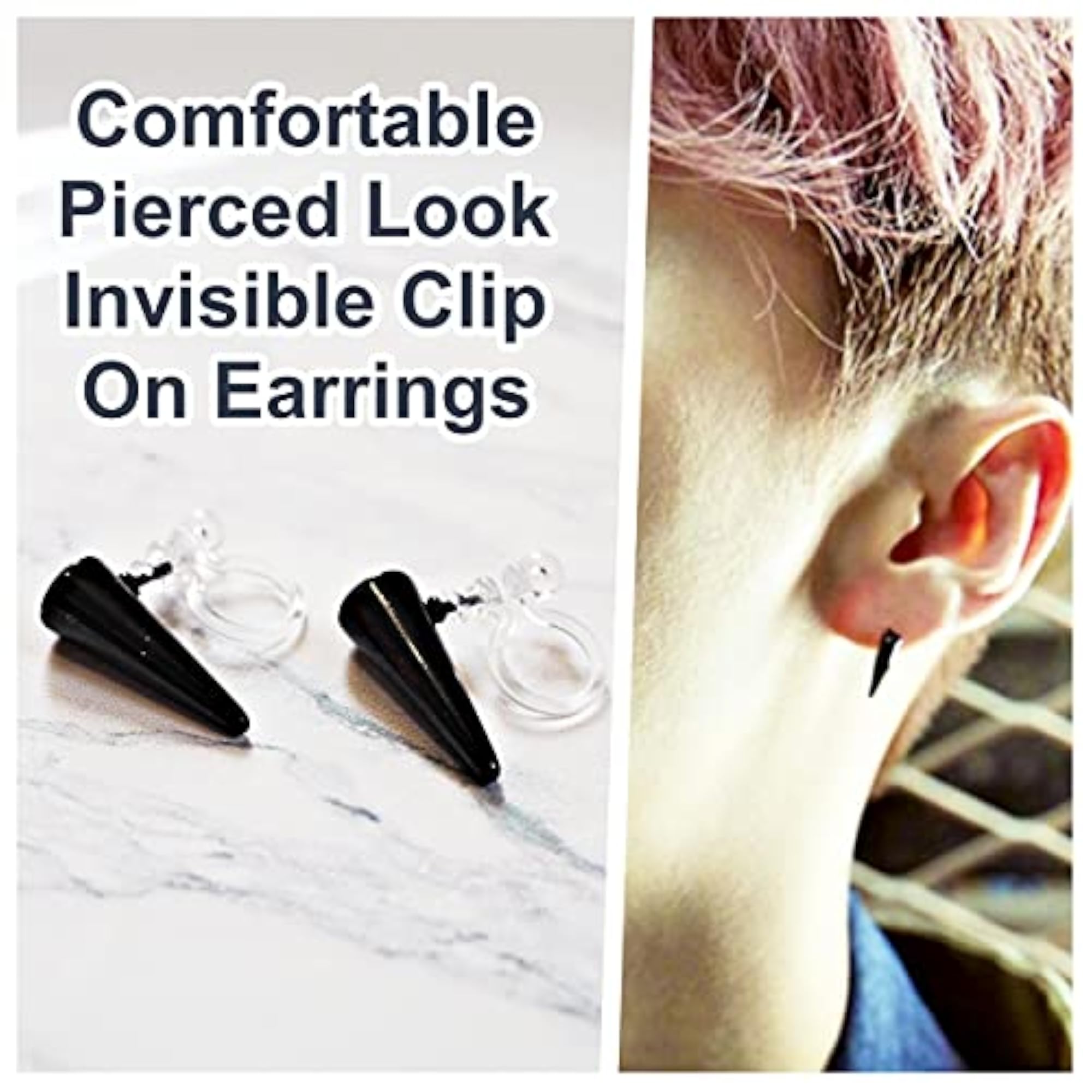 Men's Small Black Spike K-POP Invisible Clip On Stud Earrings
