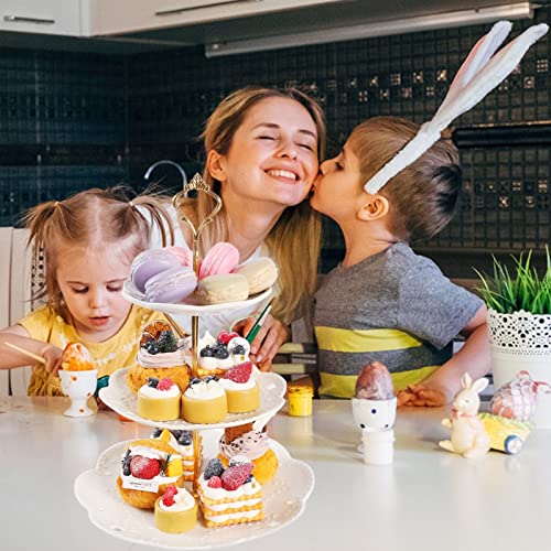 Shellkingdom 3 Tier Ceramic Cupcake Stands, Serving Tray With Embossed Patterns Cupcake Dessert Candy Fruit Display Holder For Wedding, Christmas, Baby Shower Birthday Tea Party (Pure White) #TOP4