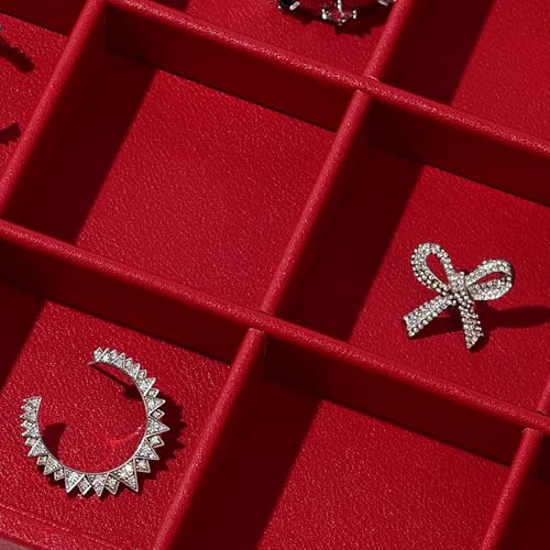 Leather Jewelry Trays 24 Grids Earrings Tray Jewelry Display Tray Stackable Ring Earring Organizer Tray Jewelry Trays For Drawers Rings Earrings Holder (Red)