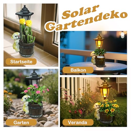lifemet Gartendeko Solar Außen Hund Statuen - Lustig Gartenfiguren Wasserdicht Solarlampe Blumentopf für Draußen Balkon Garten Deko Geschenke für Frauen Männer Mama