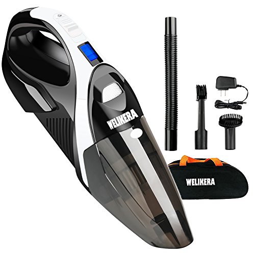WELIKERA Handheld Vacuum, 12V 100W Powerful Portable Pet Hand-Held Cordless Vac, Rechargeable Vacuum Cleaner for Home and Car Cleaning, with A Carrying Bag, Black