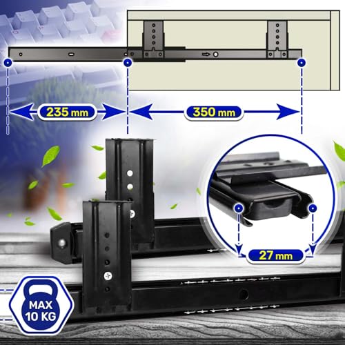 Juego de 2 Piezas Correderas Telescopicas para Soporte Teclado Ordenador 350 mm x H 27 mm - Guias Correderas Izquierda y Derecha con Kit de Montaje - Garantía de 10 Años - MONTERAL - imagen 3