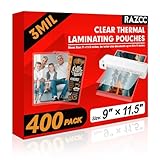 RAZCC Laminating Sheets, 400 Pack Clear Thermal Laminating Plastic Paper Laminator Sheets, 9 x 11.5-Inch, 3mil, Ideal Office or School Supplies