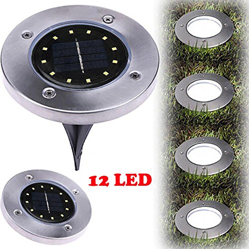 SO-buts Solar Powered Ground Light, LED Solar Power Buried Light, Stainless Steel+ABS Made Waterproof Solar Buried Lamp Outdoor Decking Lights for Path Way Lawn Yard Garden (Silver)
