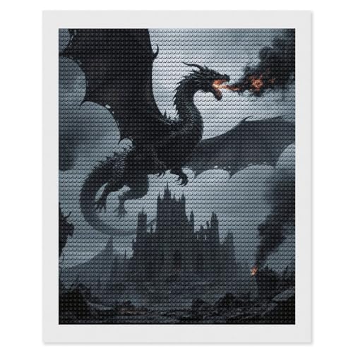 Peinture diamant 5D dragon noir en grand format avec outils complets