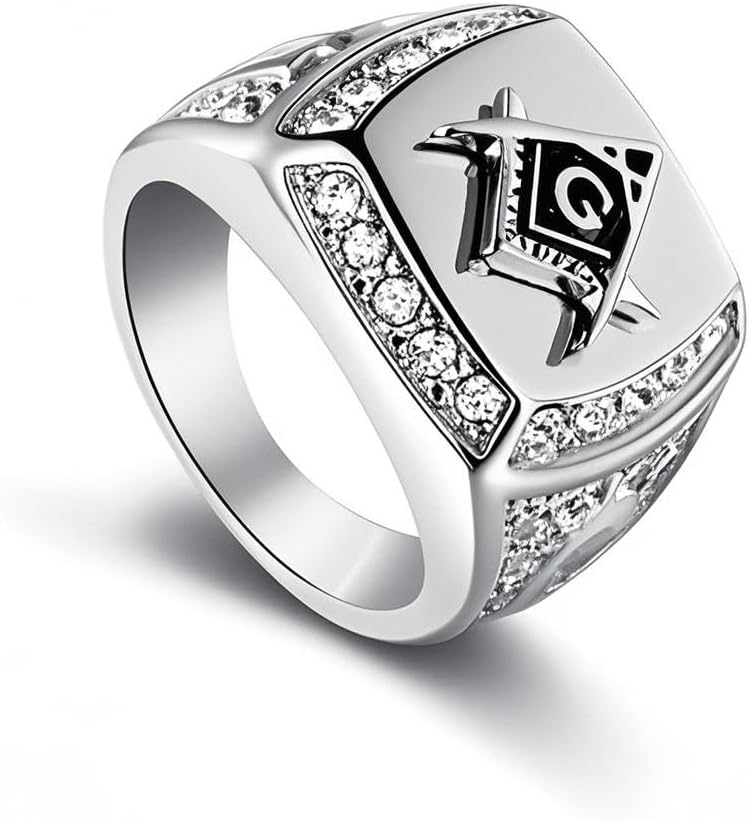 QMTIHU Freemason Masonic Ring S925 Sterling Silver Symbol Signet Biker ...