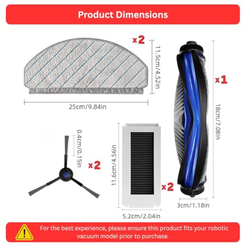 Image of Replenishment Kit | Compatible with Ecovacs Deebot N30 White Robot Vacuum | Main Roller Brush, 2 Side Brushes, 2 Filters & 2 Mops
