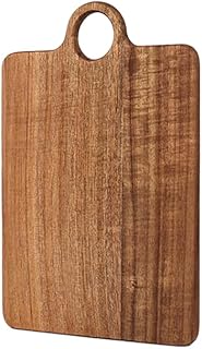 Acacia Wood Serving Board with Handle, Small Size 11.4"L x 0.6"W x 7.7"H - Wooden Cutting Chopping Board for Meat, Vegetables, Bread, Cheese Board - Food Serving Tray for Kitchen